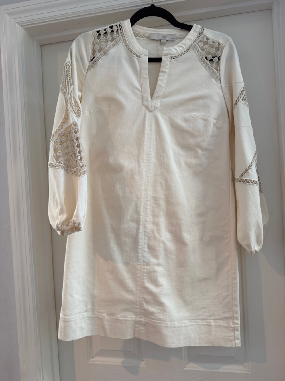 LOFT Cream Crochet-Trim Tunic Dress